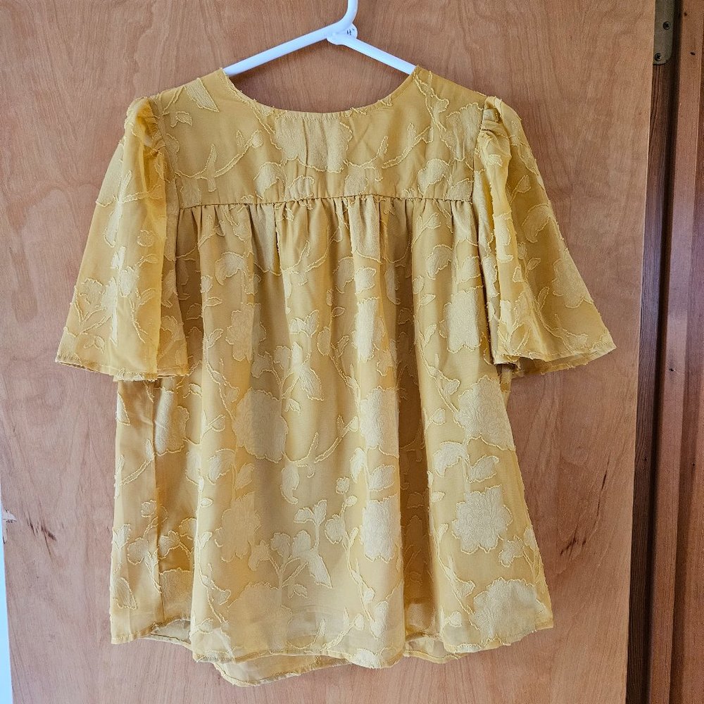 Yellow Floral Short Sleeve Blouse Size S